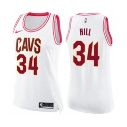 Womens Cleveland Cavaliers #34 Tyrone Hill Swingman White Pink Fashion Basketball Jersey Womens Cleveland Cavaliers #34 Tyrone Hill Swingman White Pink Fashion Basketball Jersey