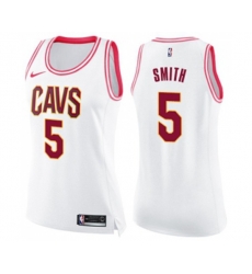 Womens Cleveland Cavaliers #5 J.R. Smith Swingman White Pink Fashion Basketball Jersey