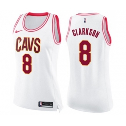 Womens Cleveland Cavaliers #8 Jordan Clarkson Swingman White Pink Fashion Basketball Jersey Womens Cleveland Cavaliers #8 Jordan Clarkson Swingman White Pink Fashion Basketball Jersey
