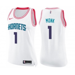 Womens Charlotte Hornets #1 Malik Monk Swingman White Pink Fashion Basketball Jersey