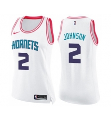 Womens Charlotte Hornets #2 Larry Johnson Swingman White Pink Fashion Basketball Jersey
