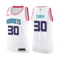 Womens Charlotte Hornets #30 Dell Curry Swingman White Pink Fashion Basketball Jersey