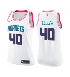 Womens Charlotte Hornets #40 Cody Zeller Swingman White Pink Fashion Basketball Jersey