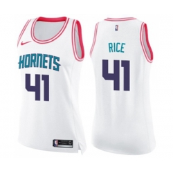 Womens Charlotte Hornets #41 Glen Rice Swingman White Pink Fashion Basketball Jersey