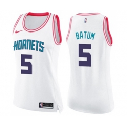 Womens Charlotte Hornets #5 Nicolas Batum Swingman White Pink Fashion Basketball Jersey