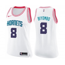 Womens Charlotte Hornets #8 Bismack Biyombo Swingman White Pink Fashion Basketball Jersey