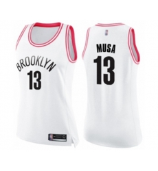 Womens Brooklyn Nets #13 Dzanan Musa Swingman White Pink Fashion Basketball Jersey