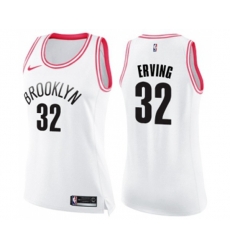 Womens Brooklyn Nets #32 Julius Erving Swingman White Pink Fashion Basketball Jersey