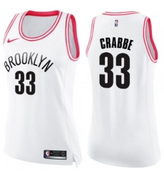 Womens Brooklyn Nets #33 Allen Crabbe Swingman White Pink Fashion NBA Jersey