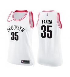 Womens Brooklyn Nets #35 Kenneth Faried Swingman White Pink Fashion Basketball Jersey