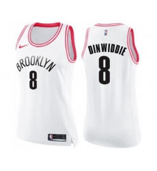 Womens Brooklyn Nets #8 Spencer Dinwiddie Swingman White Pink Fashion Basketball Jersey