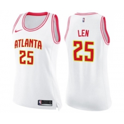 Womens Atlanta Hawks #25 Alex Len Swingman White Pink Fashion Basketball Jersey