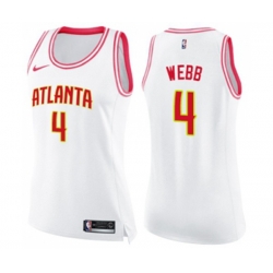 Womens Atlanta Hawks #4 Spud Webb Swingman White Pink Fashion Basketball Jersey