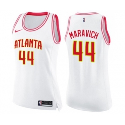 Womens Atlanta Hawks #44 Pete Maravich Swingman White Pink Fashion Basketball Jersey