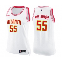 Womens Atlanta Hawks #55 Dikembe Mutombo Swingman White Pink Fashion Basketball Jersey