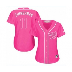 Womens Washington Nationals #11 Ryan Zimmerman Authentic Pink Fashion Cool Base Baseball Jersey