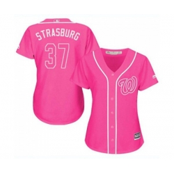 Womens Washington Nationals #37 Stephen Strasburg Authentic Pink Fashion Cool Base Baseball Jersey