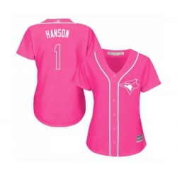 Womens Toronto Blue Jays #1 Alen Hanson Authentic Pink Fashion Cool Base Baseball Jersey