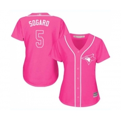 Womens Toronto Blue Jays #5 Eric Sogard Authentic Pink Fashion Cool Base Baseball Jersey