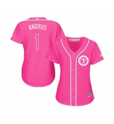 Womens Texas Rangers #1 Elvis Andrus Authentic Pink Fashion Cool Base Baseball Jersey