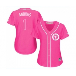 Womens Texas Rangers #1 Elvis Andrus Authentic Pink Fashion Cool Base Baseball Jersey