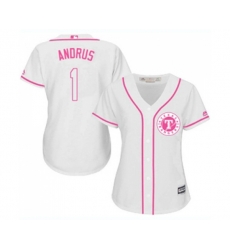 Womens Texas Rangers #1 Elvis Andrus Replica White Fashion Cool Base Baseball Jersey