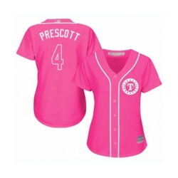 Womens Texas Rangers #4 Dak Prescott Authentic Pink Fashion Cool Base Baseball Jersey