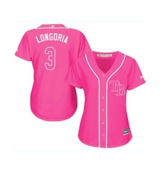 Womens Tampa Bay Rays #3 Evan Longoria Authentic Pink Fashion Cool Base Baseball Jersey