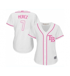 Womens Tampa Bay Rays #7 Michael Perez Authentic White Fashion Cool Base Baseball Jersey