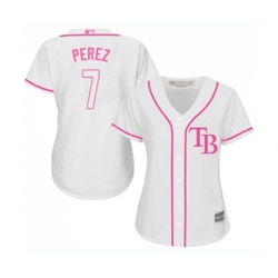 Womens Tampa Bay Rays #7 Michael Perez Authentic White Fashion Cool Base Baseball Jersey