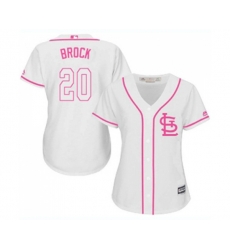 Womens St. Louis Cardinals #20 Lou Brock Replica White Fashion Cool Base Baseball Jersey