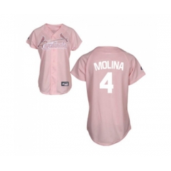 Womens St. Louis Cardinals #4 Yadier Molina Replica Pink Fashion Baseball Jersey