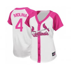 Womens St. Louis Cardinals #4 Yadier Molina Replica White Pink Splash Fashion Baseball Jersey
