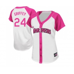 Womens Seattle Mariners #24 Ken Griffey Authentic White Pink Splash Fashion Baseball Jersey