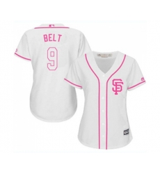 Womens San Francisco Giants #9 Brandon Belt Authentic White Fashion Cool Base Baseball Jersey
