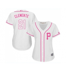 Womens Pittsburgh Pirates #21 Roberto Clemente Authentic White Fashion Cool Base Baseball Jersey