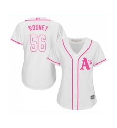 Womens Oakland Athletics #56 Fernando Rodney Replica White Fashion Cool Base Baseball Jersey