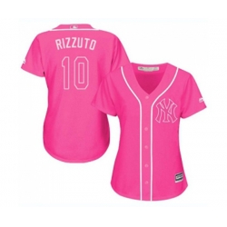 Womens New York Yankees #10 Phil Rizzuto Authentic Pink Fashion Cool Base Baseball Jersey