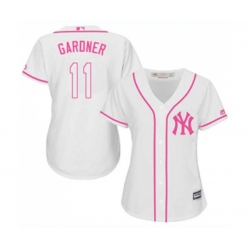 Womens New York Yankees #11 Brett Gardner Authentic White Fashion Cool Base Baseball Jersey