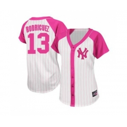 Womens New York Yankees #13 Alex Rodriguez Replica White Pink Splash Fashion Baseball Jersey