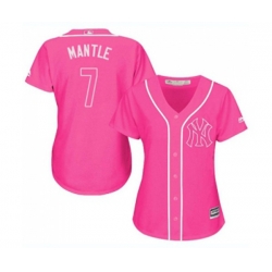 Womens New York Yankees #7 Mickey Mantle Authentic Pink Fashion Cool Base Baseball Jersey