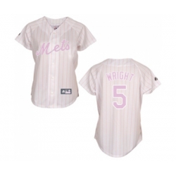 Womens New York Mets #5 David Wright Replica White Pink Strip Baseball Jersey Womens New York Mets #5 David Wright Replica White Pink Strip Baseball Jersey