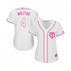 Womens Minnesota Twins #4 Paul Molitor Replica White Fashion Cool Base Baseball Jersey