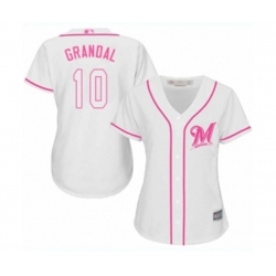 Womens Milwaukee Brewers #10 Yasmani Grandal Replica White Fashion Cool Base Baseball Jersey