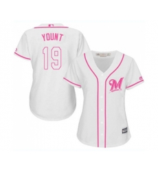Womens Milwaukee Brewers #19 Robin Yount Replica White Fashion Cool Base Baseball Jersey