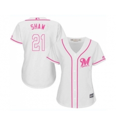 Womens Milwaukee Brewers #21 Travis Shaw Replica White Fashion Cool Base Baseball Jersey