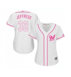 Womens Milwaukee Brewers #32 Jeremy Jeffress Replica White Fashion Cool Base Baseball Jersey