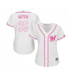 Womens Milwaukee Brewers #35 Brent Suter Replica White Fashion Cool Base Baseball Jersey