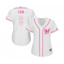 Womens Milwaukee Brewers #6 Lorenzo Cain Replica White Fashion Cool Base Baseball Jersey