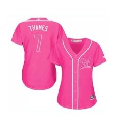 Womens Milwaukee Brewers #7 Eric Thames Authentic Pink Fashion Cool Base Baseball Jersey